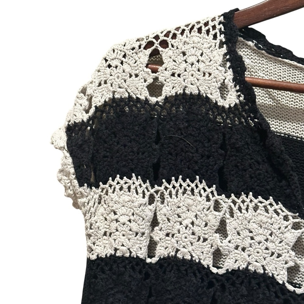Free People Crochet Top Silk Linen Cotton Black White Striped Tunic Size XS - Picture 4 of 12